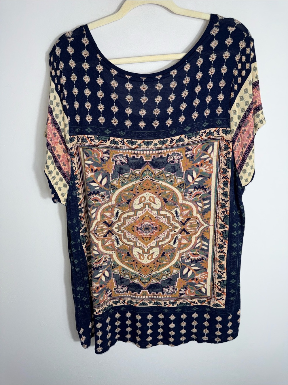 Lucky Brand Short Sleeve Printed T Shirt Tunic Top-Blue-Viscose-Size 3X - Picture 8 of 9